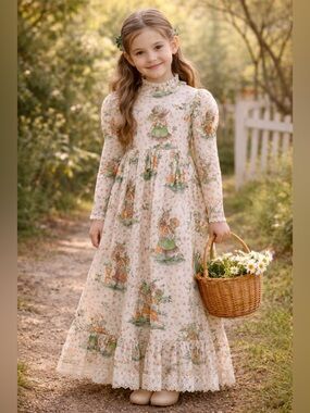 EUC Vintage 70s Handmade Cottagecore Prairie Maxi Storybook Dress | Girls 8–10
